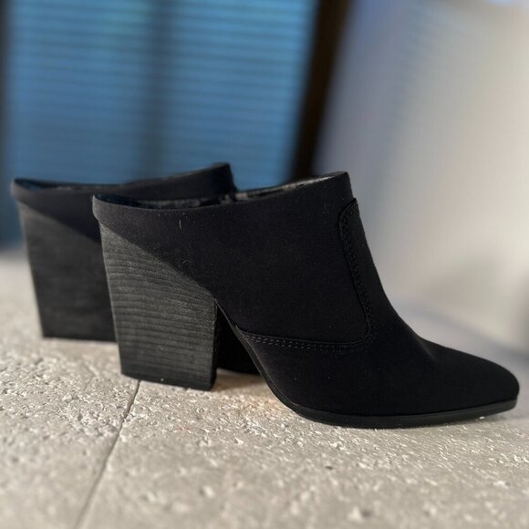 Donald Pliner SZ 7.5 Valda Black Pointed Toe Western Heeled Mules Clog Boho Chic - Picture 5 of 11